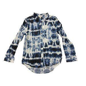 Como Blu Shirt Women Medium Long Sleeve Blue White Abstract Print Button Up NWT